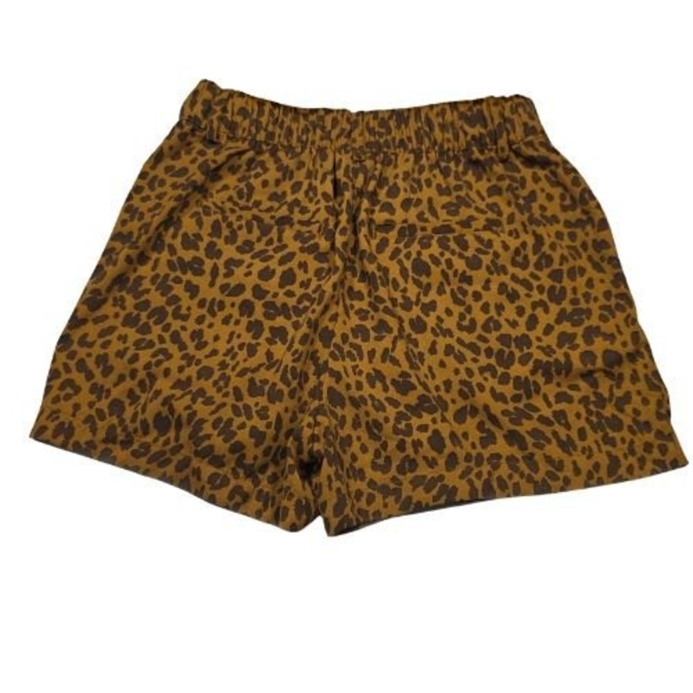 Womens Small Leopard Animal Print High Waisted Shorts Brown Black Elastic Pocket